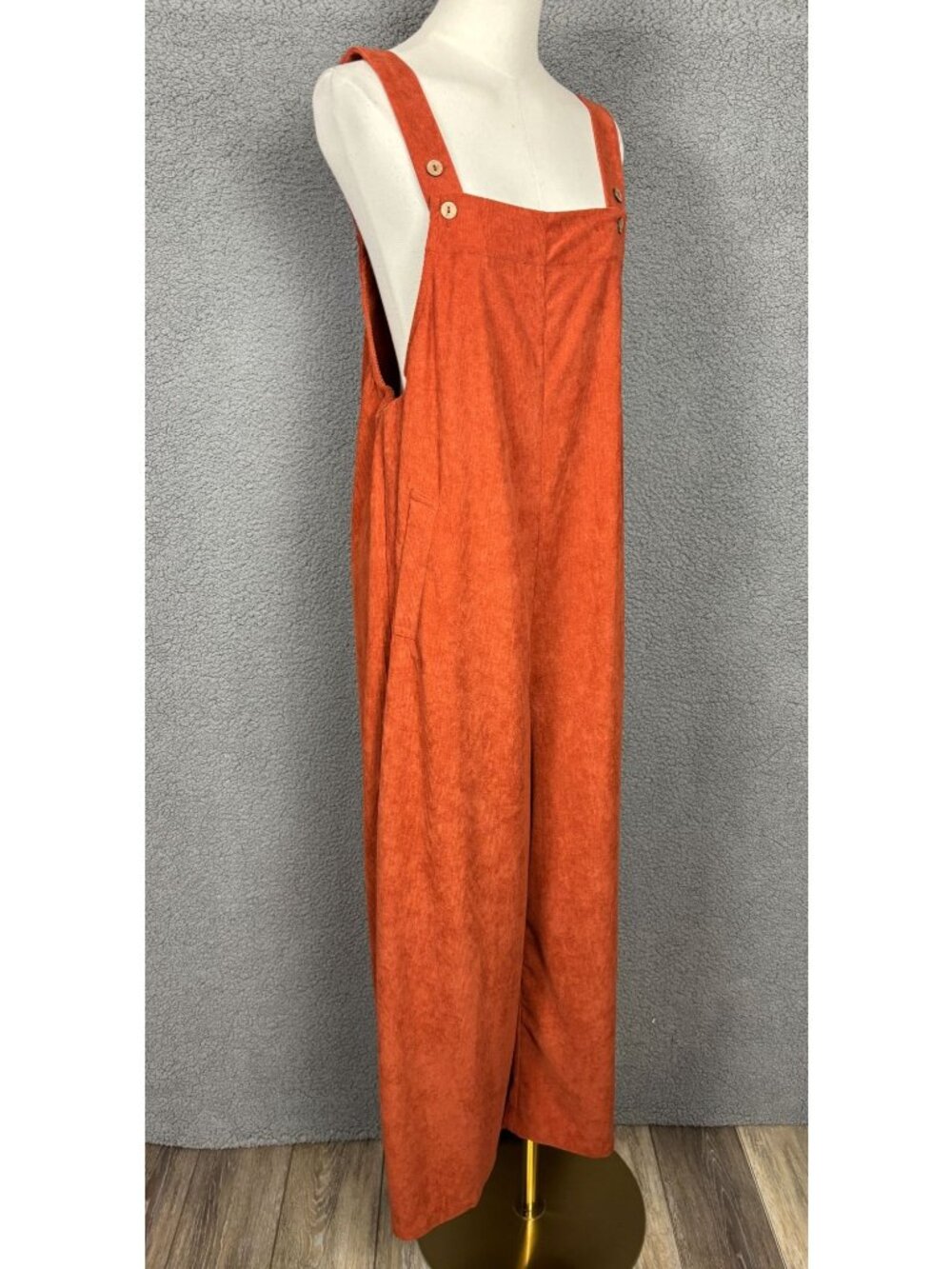 Lepunuo Women's Rust Orange Corduroy Overalls Wide-Leg Jumpsuit Large NWT's - Picture 3 of 8